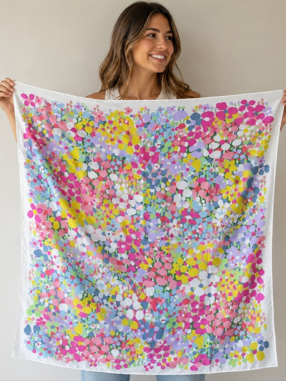 Kate Spade Hand Roll Silk Vintage Floral Confetti Print Square Scarf Multicolor
